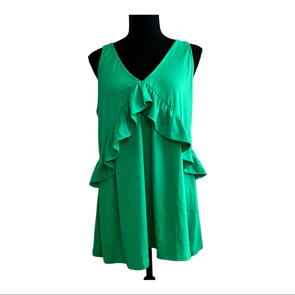 Ruffled V-Neck Tunic, Emerald Green, L - Picture 5 of 7